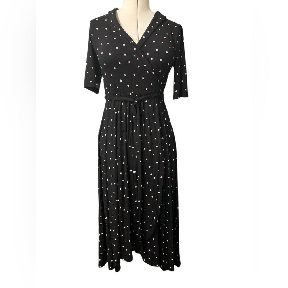 Boden Dress Size 8 Wrap Polka Dots Black Pink Valentines